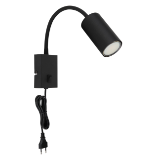 Globo 57911WB ROBBY - Nástěnná čtecí lampa v černé barvě s kabelem do zásuvky, 1 x GU10