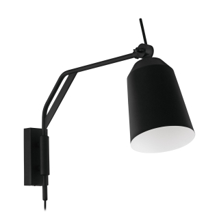 Eglo 900157 LORETO - Nástěnná černá lampa s naklápěcím stínidlem a s kabelem do zásuvky, 1 x E27