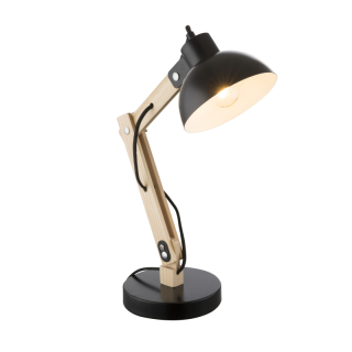 Globo 21504 TONGARIRO - Stolní černá lampa se dřevem 1x E27, 42,5cm