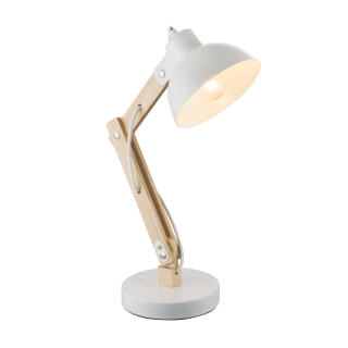 Globo 21502 TONGARIRO - Stolní bílá lampa se dřevem 1x E27, 42,5cm