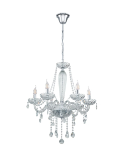 Eglo 39099 BASILANO 1 - Závěsný tradiční lustr v lesklém chromu se skleněnými krystalky, 6 x E14, Ø 72cm