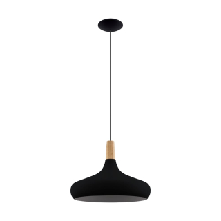 Eglo 900163 SABINAR - Moderní závěsné svítidlo v černé barvě se dřevem, 1 x E27, Ø 40cm