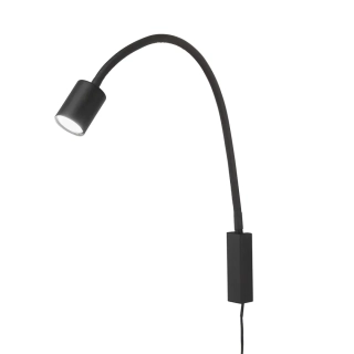 Fischer Honsel 30498 JUSTI - Nástěnná černá čtecí lampička s husím krkem a vypínačem, 1 x LED GU10