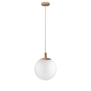 Kaspa 11146119 ALUR WOOD - Závěsné svítidlo s kulatým skleněným stínidlem, dřevěné prvky, 1 x E27, Ø 25cm