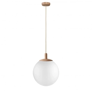 Kaspa 11148119 ALUR WOOD - Závěsné svítidlo s kulatým skleněným stínidlem, dřevěné prvky, 1 x E27, Ø 30cm