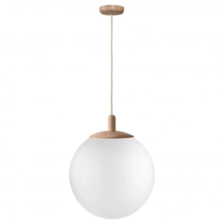 Kaspa 11150119 ALUR WOOD - Závěsné svítidlo s kulatým skleněným stínidlem, dřevěné prvky, 3 x E27, Ø 40cm