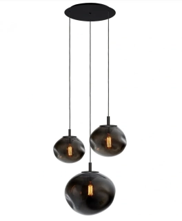 Kaspa 11158308 AVIA BLACK - Trojramenné černé závěsné svítidlo, průhledná nepravidelná grafitová skla, 3 x E27