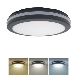 Solight WO820 - LED černé koupelnové stropní svítidlo s přepínači na výkon a barvu světla, LED max 26W, 3000K, 4000K, 6500K Ø 30cm, IP65