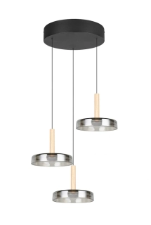 Trio Leuchten 354930332 CELESTE - Závěsný stmívatený lustr v černé barvě se dřevěnými prvky, LED 22,5W, 3000K