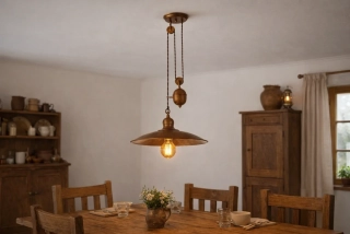 Redo LENA 02-758 - Rustikální lustr s kladkou + dárek LED retro žárovka